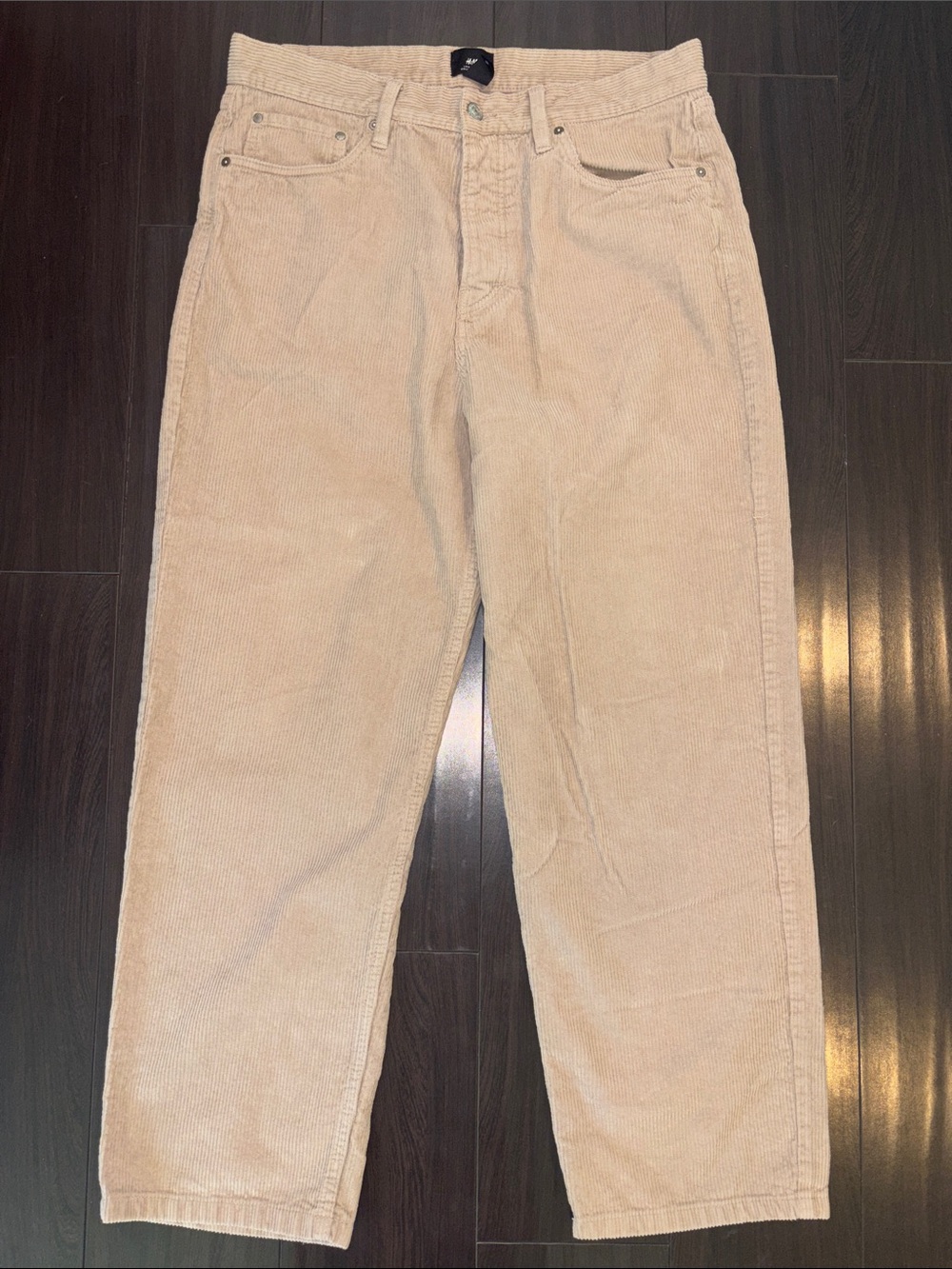H&M Men's Corduroy Loose Fit Pants in Light Beige Size 34